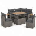 Salon de jardin d'angle 5 places gris en rotin PE avec table relevable 120 x 60 x 45-65 cm