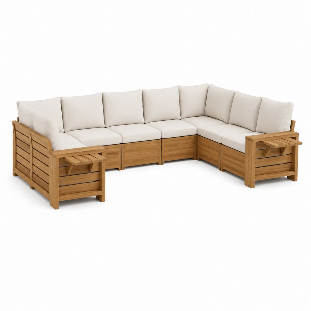 Salon de jardin d'angle 5 places en bois massif d'acacia beige 300 x 230 x 75 cm