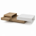 Table basse rectangulaire avec tiroir blanc et décor chêne en panneaux de particules mélaminés 120 x 60 x 35 cm