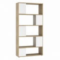 Bibliothèque étagère rectangulaire chêne clair et blanc en panneaux MDF 80 x 30 x 180 cm