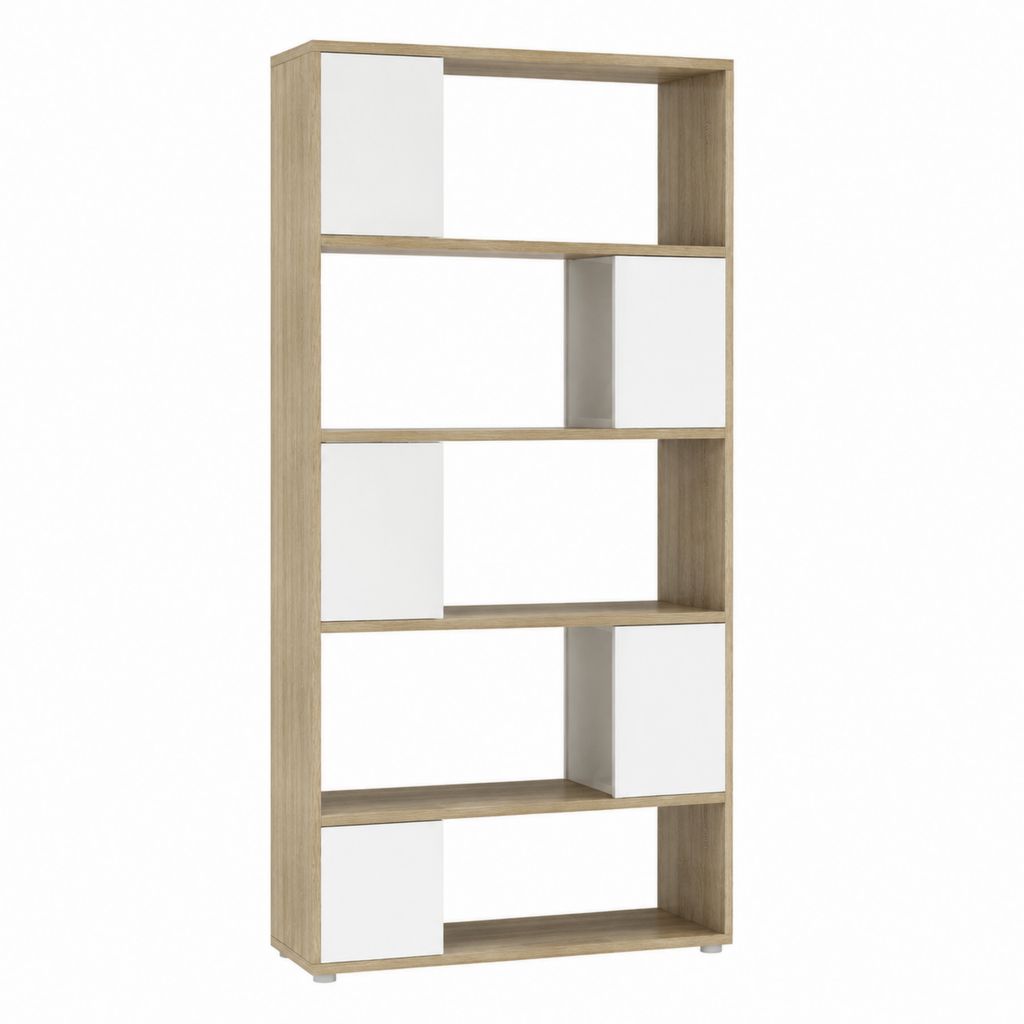 Bibliothèque étagère rectangulaire chêne clair et blanc en panneaux MDF 80 x 30 x 180 cm