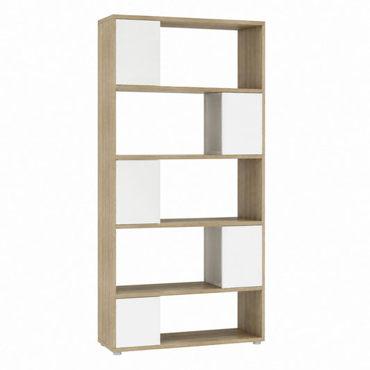 Bibliothèque étagère rectangulaire chêne clair et blanc en panneaux MDF 80 x 30 x 180 cm