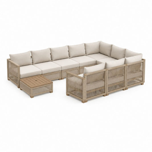 Salon de jardin modulable 8 places en bois d'acacia beige en U 310 x 250 x 75 cm