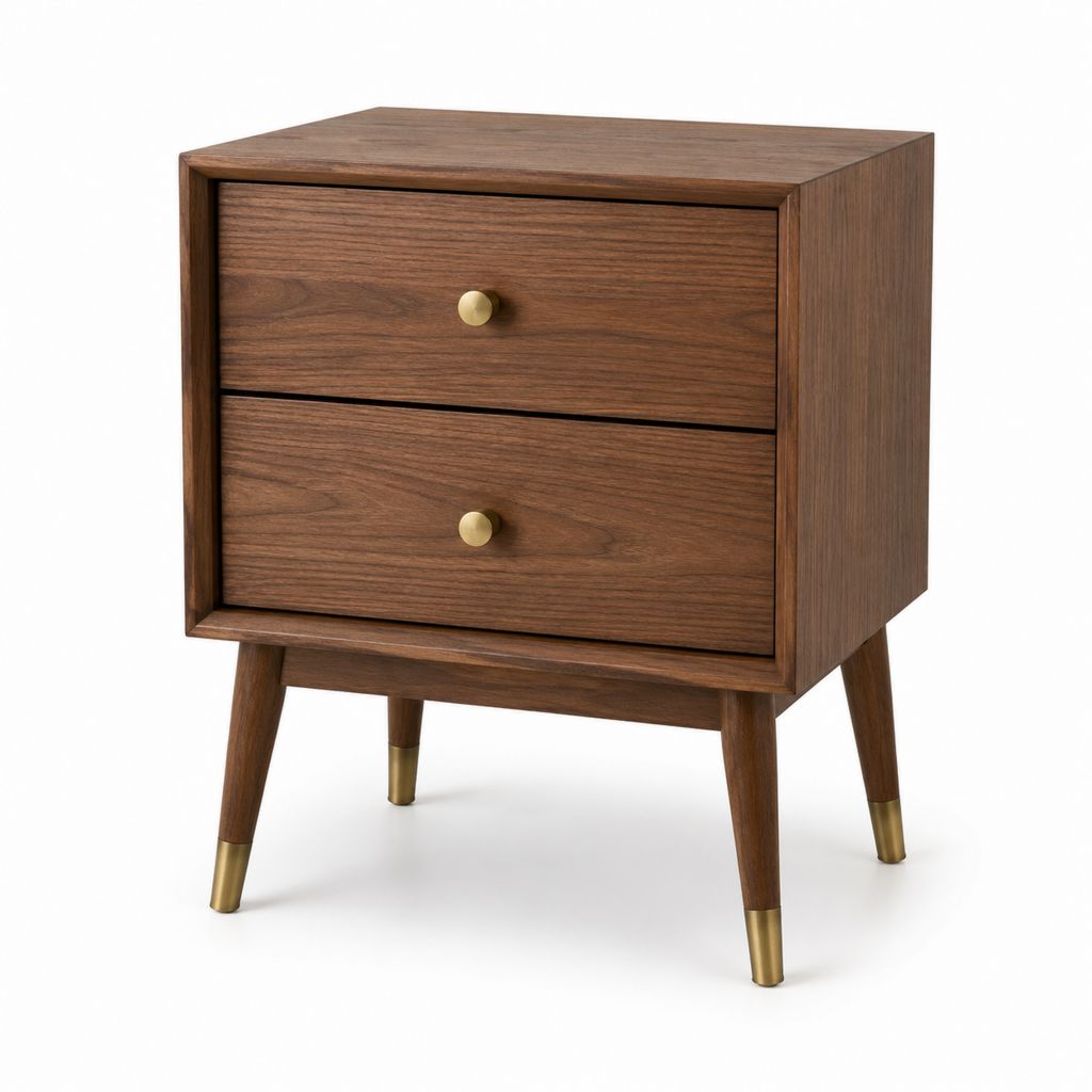 Table de chevet marron en panneaux MDF plaqués noyer avec 2 tiroirs 45 x 35 x 60 cm