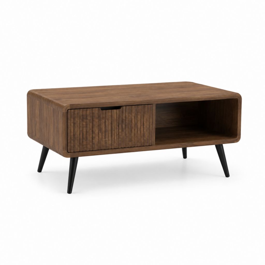Table basse avec rangement noyer et noir en MDF rectangulaire 100 x 50 x 45 cm
