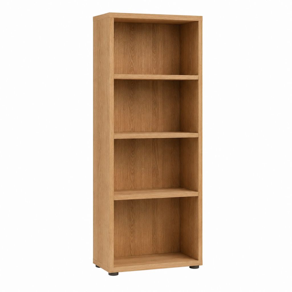 Bibliothèque 4 niches chêne naturel en panneaux mélaminés 60 x 30 x 180 cm