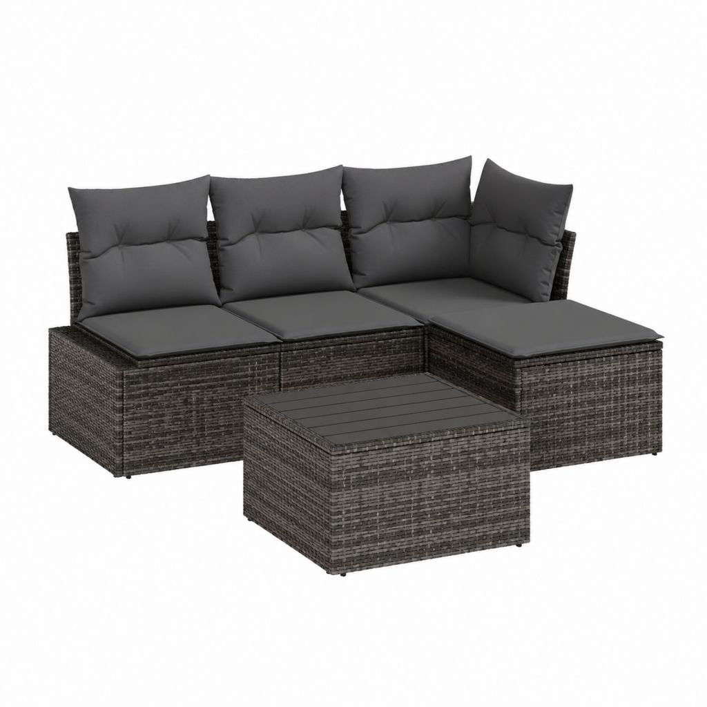 Salon de jardin d'angle 4 pièces gris anthracite en résine tressée PE avec coussins 210 x 140 x 60 cm