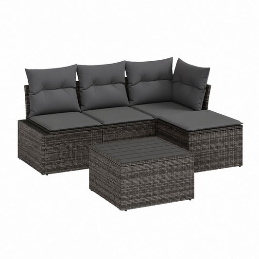 Salon de jardin d'angle 4 pièces gris anthracite en résine tressée PE avec coussins 210 x 140 x 60 cm