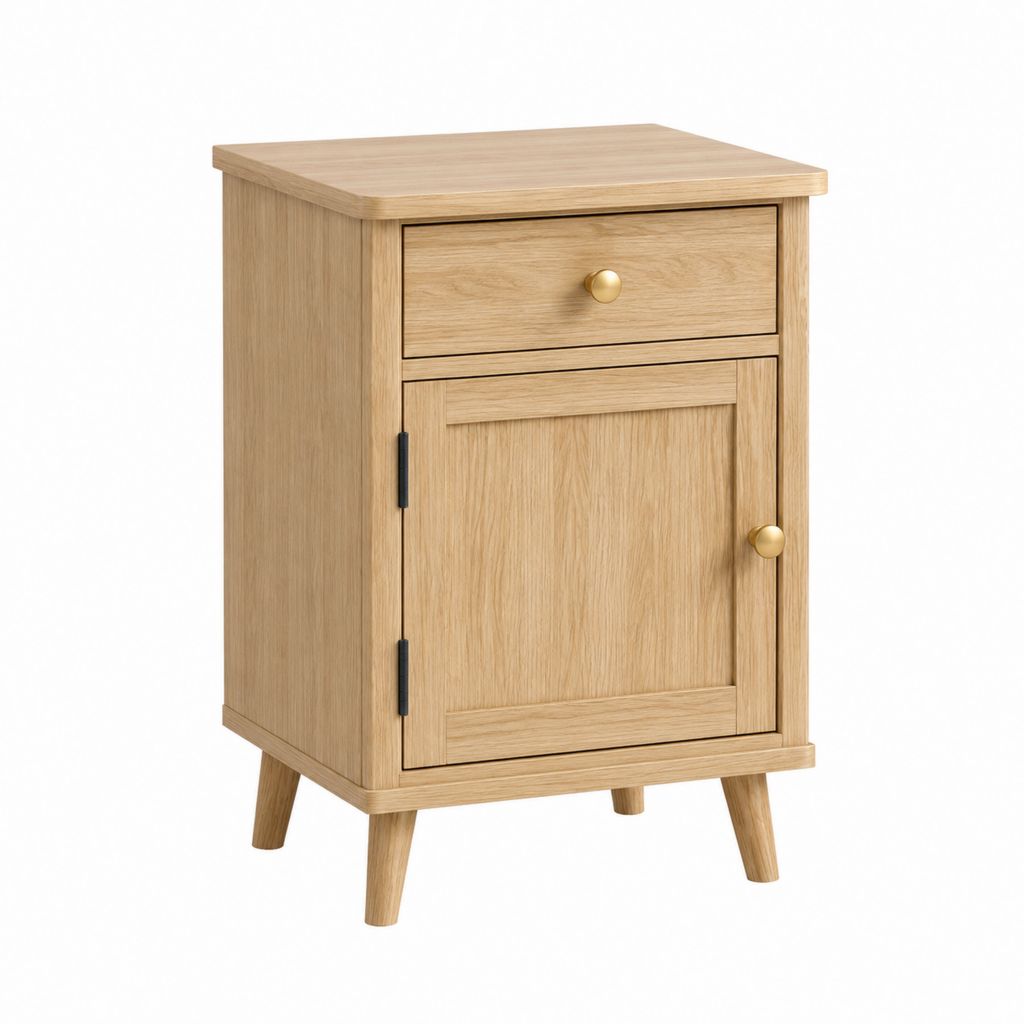 Table de chevet avec tiroir et placard chêne clair MDF plaqué chêne 40 x 35 x 65 cm