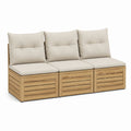Canapé de jardin 3 places modulaire beige en acacia massif 195 x 70 x 60 cm