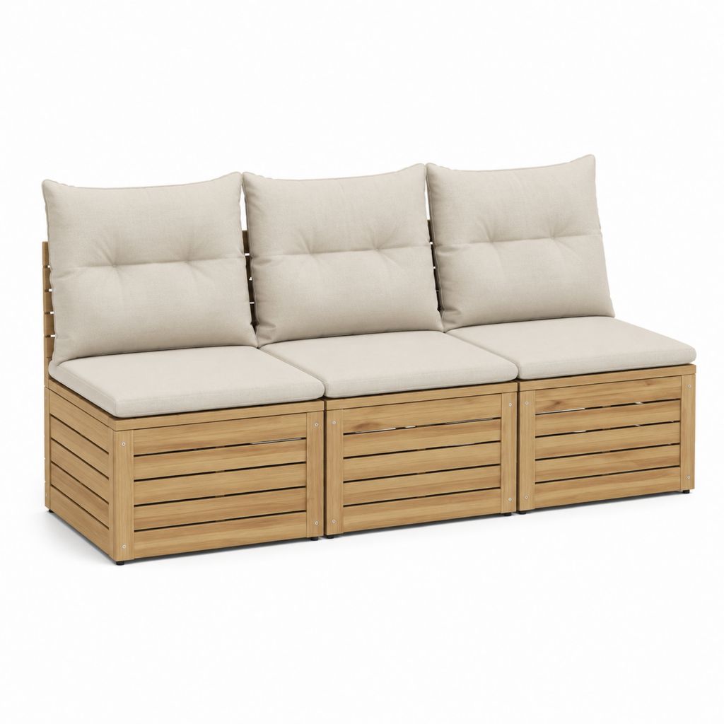 Canapé de jardin 3 places modulaire beige en acacia massif 195 x 70 x 60 cm