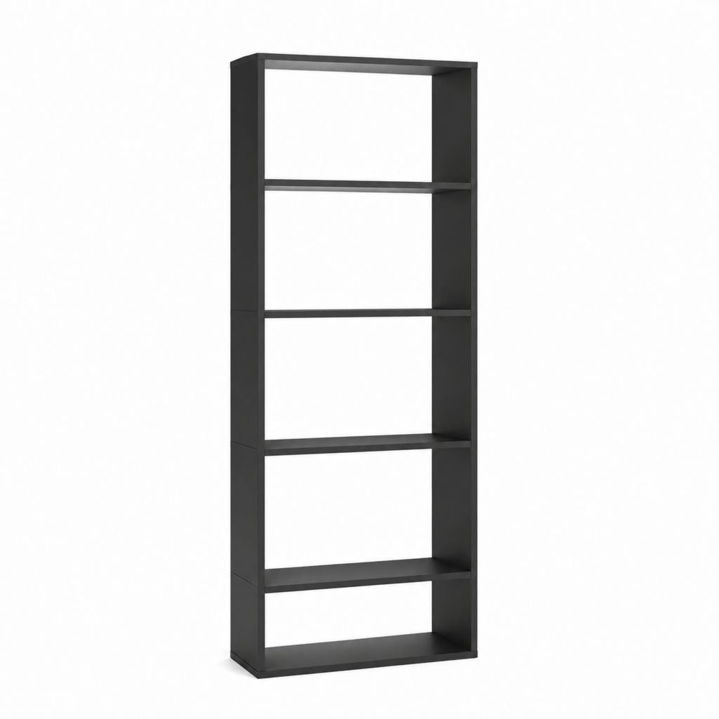 Bibliothèque étagère noire en panneaux de particules rectangulaire 60 x 30 x 180 cm