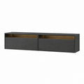 Meuble TV bas noir en panneaux de particules mélaminés rectangulaire 160 x 40 x 45 cm