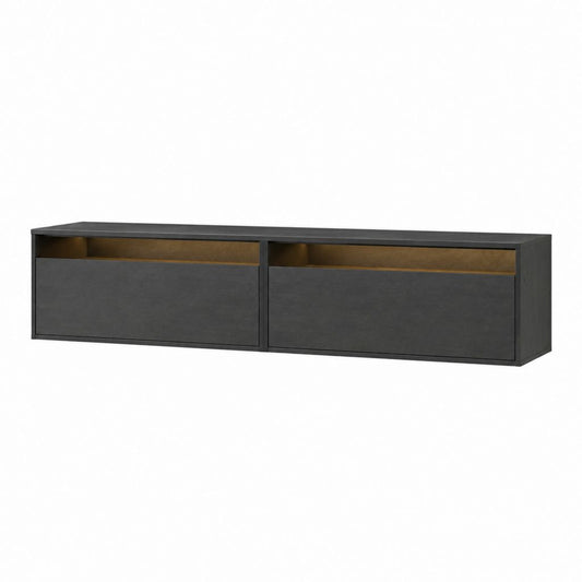 Meuble TV bas noir en panneaux de particules mélaminés rectangulaire 160 x 40 x 45 cm