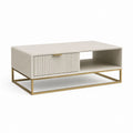 Table basse rectangulaire avec rangement beige en MDF laqué et acier 120 x 60 x 45 cm