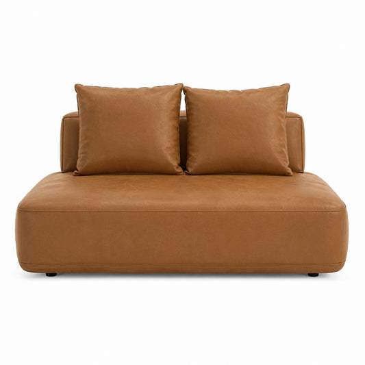 Méridienne 2 places camel en cuir synthétique PU 160 x 95 x 78 cm