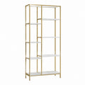 Bibliothèque ouverte 7 étagères blanc marbré et doré en acier et MDF 100 x 35 x 200 cm