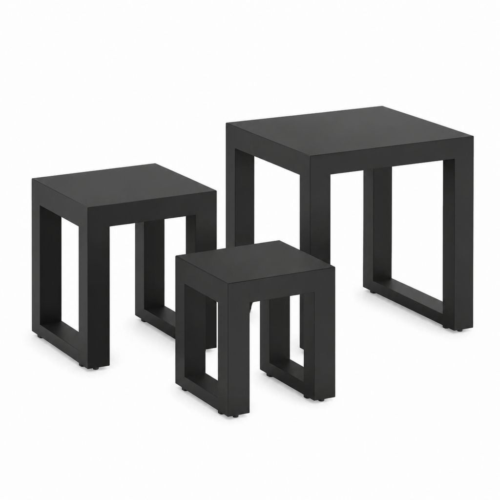 Lot de 3 tables basses gigognes carrées noires en acier 50 x 50 x 50 cm
