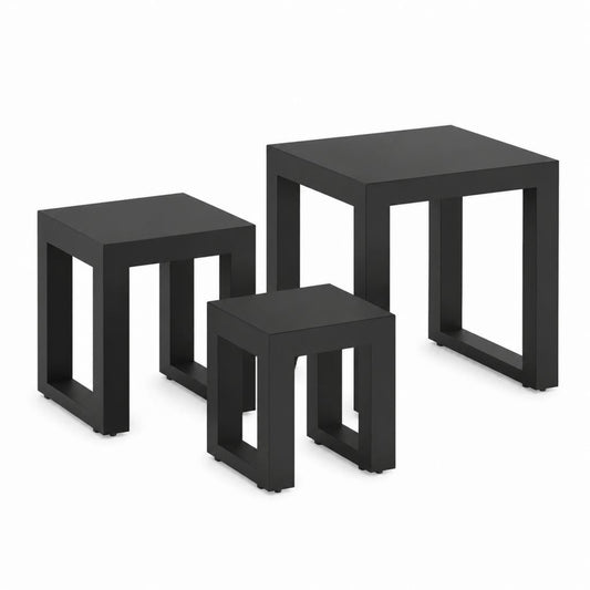 Lot de 3 tables basses gigognes carrées noires en acier 50 x 50 x 50 cm