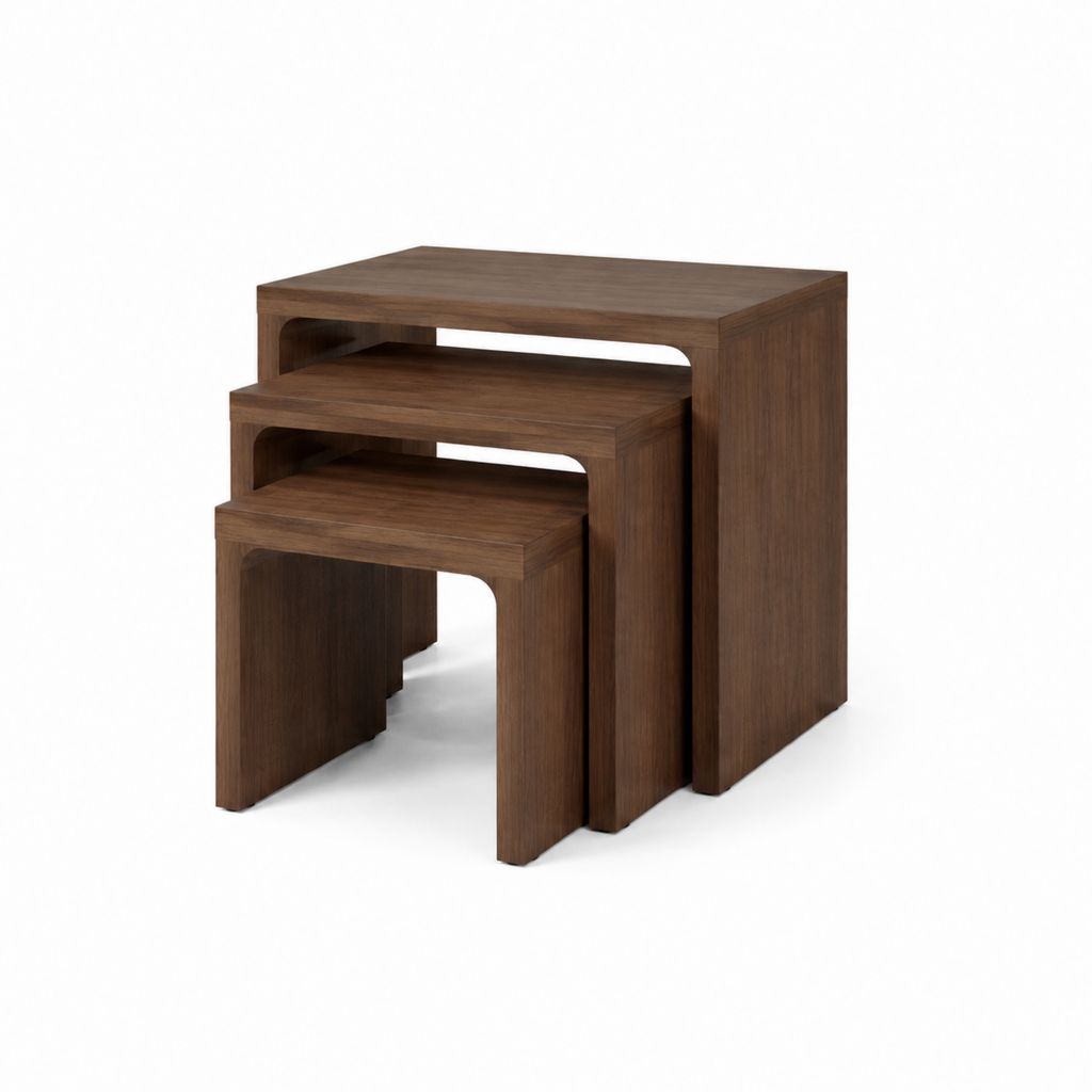 Tables basses gigognes 3 pièces marron foncé en MDF décor noyer rectangulaires 60 x 40 x 45 cm