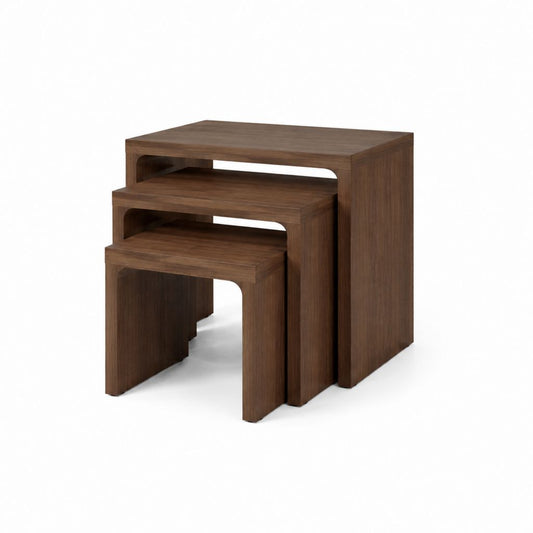 Tables basses gigognes 3 pièces marron foncé en MDF décor noyer rectangulaires 60 x 40 x 45 cm