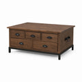 Table basse de rangement rectangulaire marron en panneaux de particules et acier 100 x 60 x 45 cm