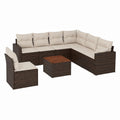 Salon de jardin d'angle 7 pièces brun en polyrotin PE avec coussins beige 245 x 245 x 63 cm