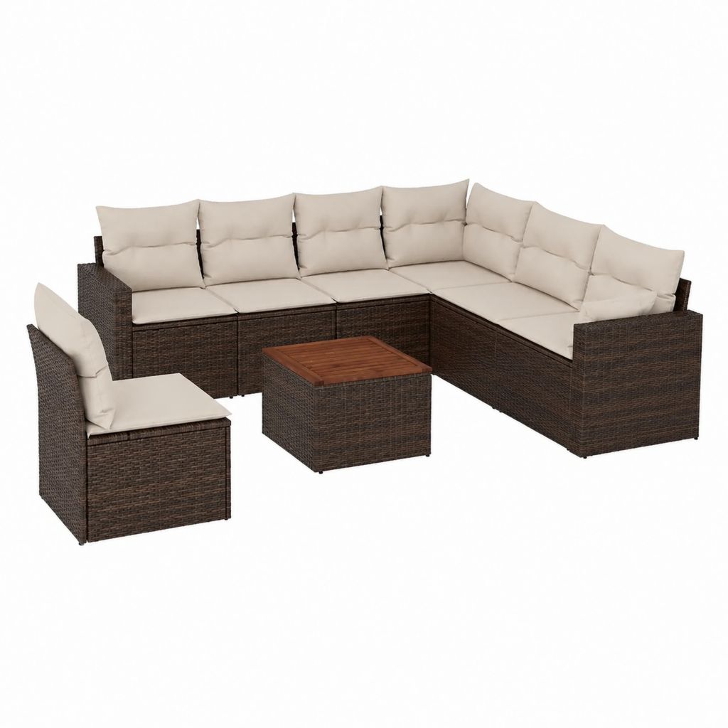 Salon de jardin d'angle 7 pièces brun en polyrotin PE avec coussins beige 245 x 245 x 63 cm